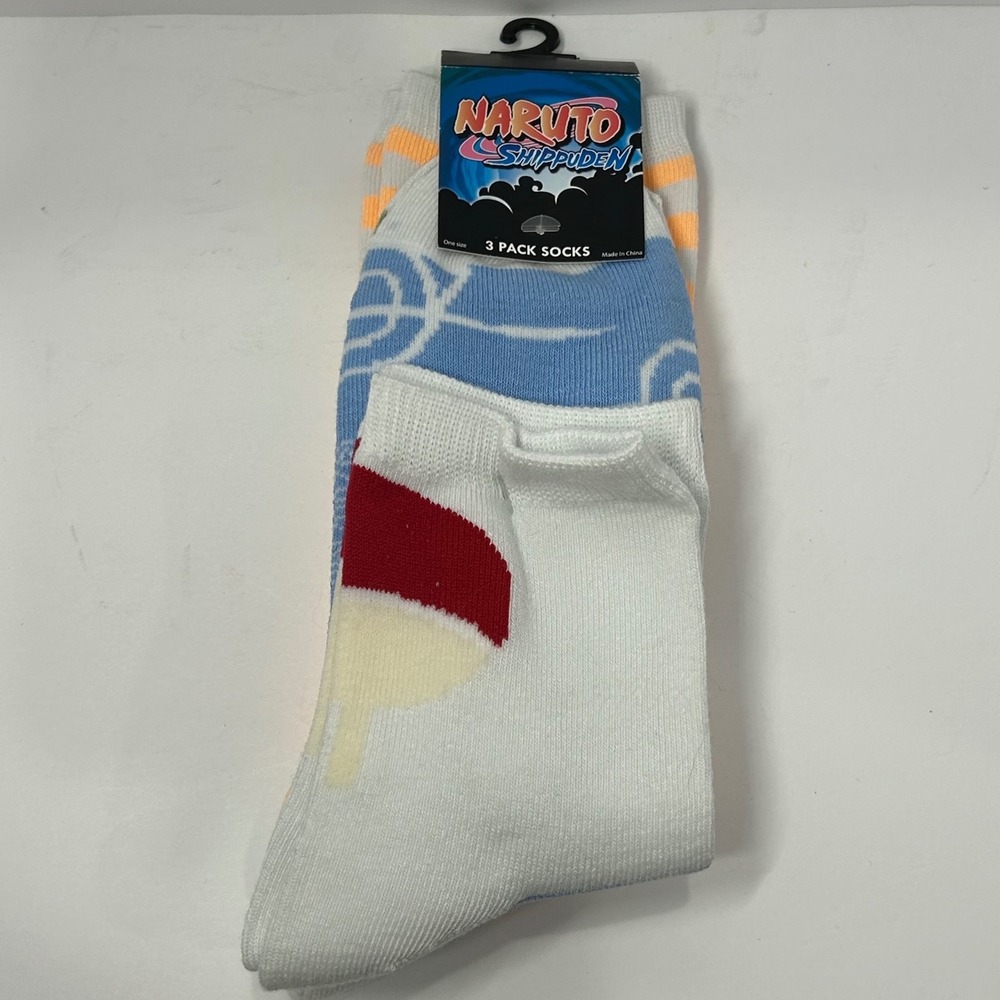 Naruto Shippuden Socks 3 Pack Ripple Junction One Size Blue Orange White Striped